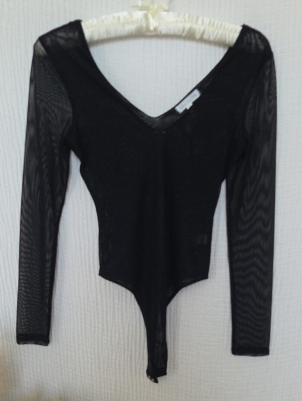 NWOT Sheer Black Long-Sleeve V-Neck Bodysuit